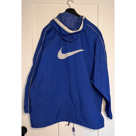 Vintage Nike Big Swoosh Windbreaker Full Zip Pullover Jacket Blue Medium EUC - Picture 2 of 12